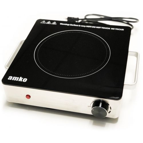  Amko Trading Amko AK-IR15 Stainless Steel Single-Burner Portable Ceramic Infrared Cooktop, Black and Silver
