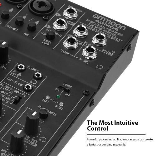  [아마존 핫딜]  [아마존핫딜]Ammoon DJ-Mixer  4-Kanal Mischpult  DJ-Mischpult Mini-Mischpult USB-Port  intergrierter Verstarker  Mikrofonsektion  48V Phantom Power AGM04