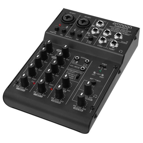  [아마존 핫딜]  [아마존핫딜]Ammoon DJ-Mixer  4-Kanal Mischpult  DJ-Mischpult Mini-Mischpult USB-Port  intergrierter Verstarker  Mikrofonsektion  48V Phantom Power AGM04