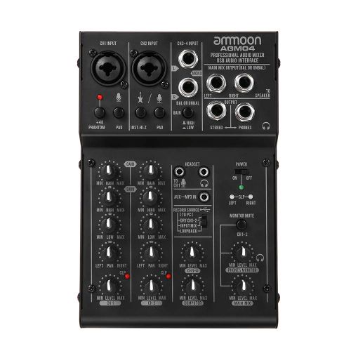  [아마존 핫딜]  [아마존핫딜]Ammoon DJ-Mixer  4-Kanal Mischpult  DJ-Mischpult Mini-Mischpult USB-Port  intergrierter Verstarker  Mikrofonsektion  48V Phantom Power AGM04