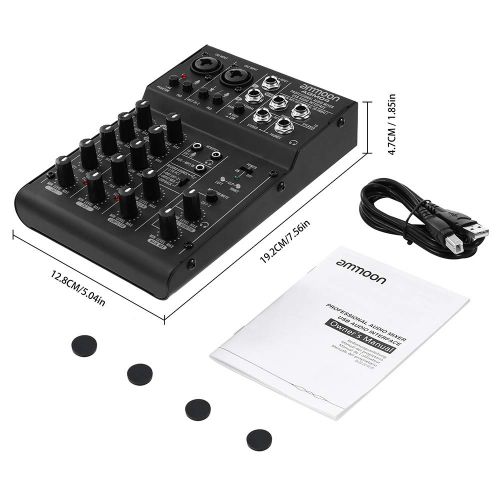  [아마존 핫딜]  [아마존핫딜]Ammoon DJ-Mixer  4-Kanal Mischpult  DJ-Mischpult Mini-Mischpult USB-Port  intergrierter Verstarker  Mikrofonsektion  48V Phantom Power AGM04