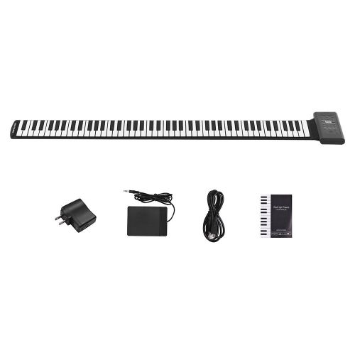  Ammoon ammoon 88 Keys Portable Roll Up Piano Electronic Keyboard Silicon Built-in Stereo Speaker 1000mA Li-ion Battery Support MIDI OUT Microphone Audio Input functions with Sustain Pedal