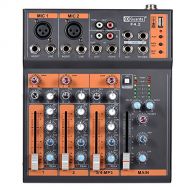 Ammoon ammoon 4-Channel Mic Line Audio Mixer Mixing Console 3-band EQ USB Interface 48V Phantom Power with Power Adapter