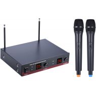 Ammoon ammoon Dual Channels Handheld VHF Wireless Microphone Mic System Including 2 Mics 1 Receiver with LCD Display 6.35mm Audio Cable Power Adapter for Karaoke Meeting Party