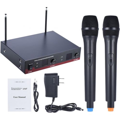  Ammoon ammoon Dual Channels Handheld VHF Wireless Microphone Mic System Including 2 Mics 1 Receiver with LCD Display 6.35mm Audio Cable Power Adapter for Karaoke Meeting Party