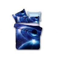 Ammybeddings 4 Piece Blue Space Duvet Cover with 1 Flat Sheet and 2 Pillow Shams Charming 3D Galaxy Bedding Sets Twin Blue Soft Stylish Bedroom Decor for Kids Boys and Girls (No Co