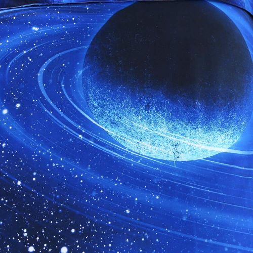  Ammybeddings 4 Piece Blue Space Duvet Cover with 1 Flat Sheet and 2 Pillow Shams Charming 3D Galaxy Bedding Sets Twin Blue Soft Stylish Bedroom Decor for Kids Boys and Girls (No Co