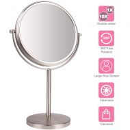 AmnoAmno Tabletop Vanity Makeup Mirror- Portable 1x/10x Magnifying Mirror with 360 Degree Swivel - Double Sided Round Makeup Cosmetic Mirror for Bathroom or Bedroom Table Top -8 I