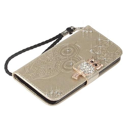  [아마존베스트]Amocase Wallet Case with 2 in 1 Stylus for Samsung Galaxy S8,3D Bling Gems Owl Magnetic Mandala Embossing Premium Strap PU Leather Card Slot Stand Case for Samsung Galaxy S8 - Gold