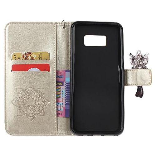  [아마존베스트]Amocase Wallet Case with 2 in 1 Stylus for Samsung Galaxy S8,3D Bling Gems Owl Magnetic Mandala Embossing Premium Strap PU Leather Card Slot Stand Case for Samsung Galaxy S8 - Gold