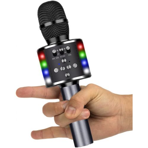  Amolabe Karaoke Microphone, Bluetooth Wireless Microphones with LED Lights, Portable Karaoke Speaker Mic with Recording Home Party Birthday for Kids Adults, for iPhone, Android