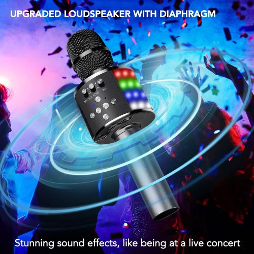  Amolabe Karaoke Microphone, Bluetooth Wireless Microphones with LED Lights, Portable Karaoke Speaker Mic with Recording Home Party Birthday for Kids Adults, for iPhone, Android