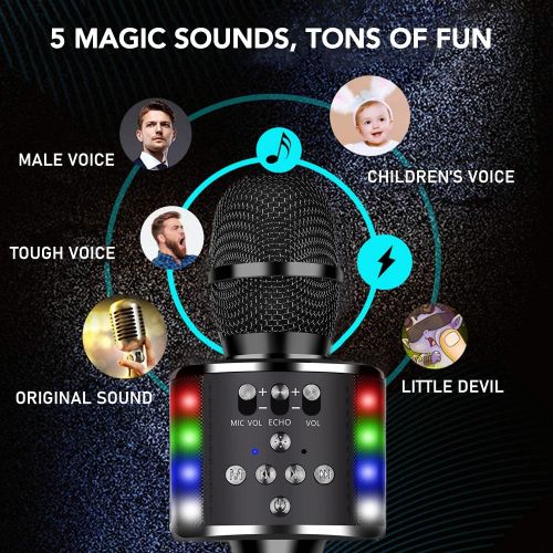  Amolabe Karaoke Microphone, Bluetooth Wireless Microphones with LED Lights, Portable Karaoke Speaker Mic with Recording Home Party Birthday for Kids Adults, for iPhone, Android