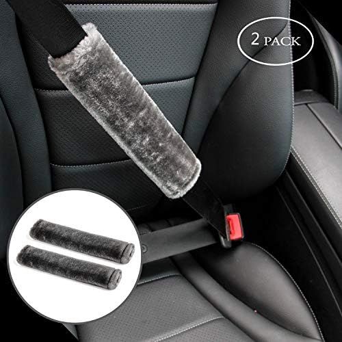  Amooca Soft Faux Sheepskin Seat Belt Shoulder Pad for a More Comfortable Driving, Compatible with Adults Youth Kids - Car, Truck, SUV, Airplane,Carmera Backpack Straps 2 Packs Dark Gray