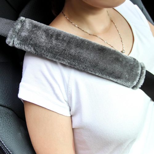  Amooca Soft Faux Sheepskin Seat Belt Shoulder Pad for a More Comfortable Driving, Compatible with Adults Youth Kids - Car, Truck, SUV, Airplane,Carmera Backpack Straps 2 Packs Dark Gray