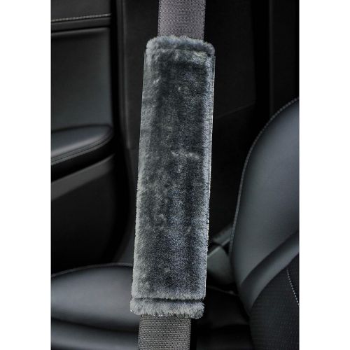  Amooca Soft Faux Sheepskin Seat Belt Shoulder Pad for a More Comfortable Driving, Compatible with Adults Youth Kids - Car, Truck, SUV, Airplane,Carmera Backpack Straps 2 Packs Dark Gray