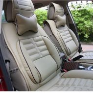 Amooca VTI Universal Full Set Needlework PU leather Front Rear Car Seat Cushion Cover Beige 8pcs