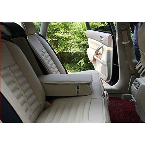  Amooca VTI Universal Full Set Needlework PU leather Front Rear Car Seat Cushion Cover Beige 8pcs