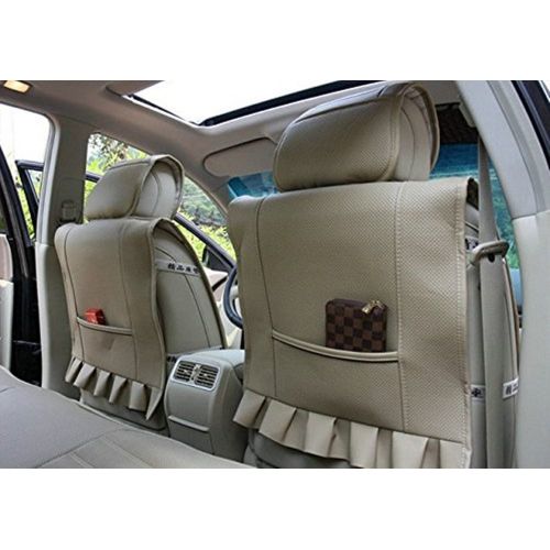  Amooca VTI Universal Full Set Needlework PU leather Front Rear Car Seat Cushion Cover Beige 8pcs