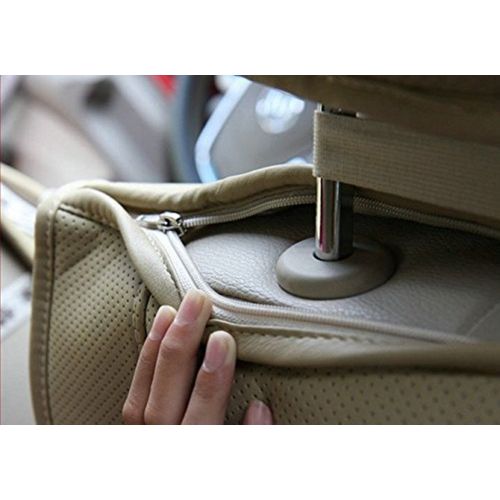  Amooca VTI Universal Full Set Needlework PU leather Front Rear Car Seat Cushion Cover Beige 8pcs