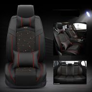 Amooca Luxury Car Seat Cover Full Surround IIce and PU Leather Fit For Accent Focus Jetta Tiguan Audi BMW 11 PCS Black