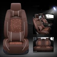 Amooca Luxury Car Seat Cover Full Surround Front Rear Ice Silk PU Leather Fit For Accent Focus Jetta Tiguan Audi BMW 11 PCS Coffee