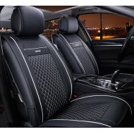 Amooca Easy to Clean PU Leather Auto Universal Car Seat Covers Cushions Front & Rear 5 seats Full Set Anti-Slip Backing for Audi BMW Accord Camry (Black&White)