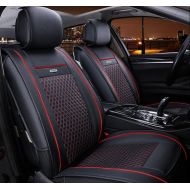 Amooca Easy to Clean PU Leather Auto Universal Car Seat Covers Cushions Front & Rear 5 seats Full Set Anti-Slip Backing for Audi BMW Accord Camry (Black&Red)