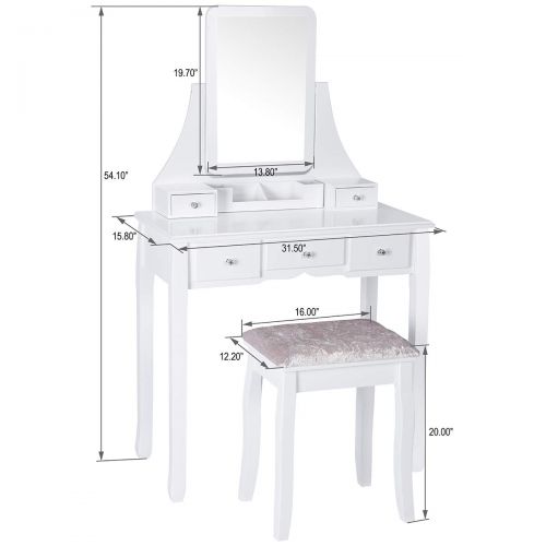  Amooly Vanity Set with Mirror Removable Makeup Organizer,Cushioned Stool Dressing Table Vanity Makeup Table