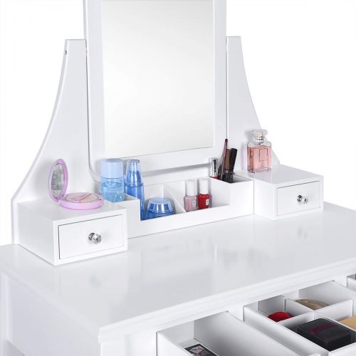  Amooly Vanity Set with Mirror Removable Makeup Organizer,Cushioned Stool Dressing Table Vanity Makeup Table