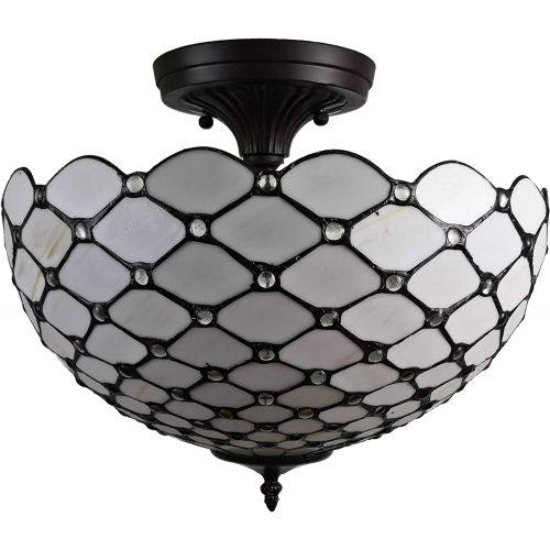  Amora Lighting AM086CL16 Tiffany-Style Jewel 2-Light Semi-Flush Ceiling Fixture, 16-Inch