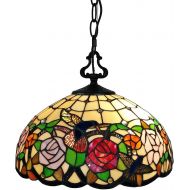 Amora Lighting Tiffany Style AM019HL16 Hummingbirds Floral Hanging Lamp Wide 16 In