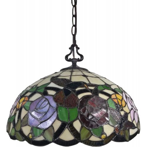  Amora Lighting Tiffany Style AM019HL16 Hummingbirds Floral Hanging Lamp Wide 16 In