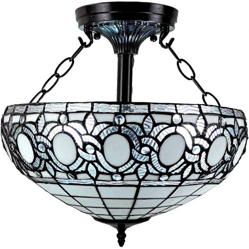  Amora Lighting AM230HL16 Tiffany-Style Semi-Flush Mount Ceiling Fixture Tiffany Tiffany-Style Semi-Flush Mount Ceiling Fixture, 17 x 16 x 8, White