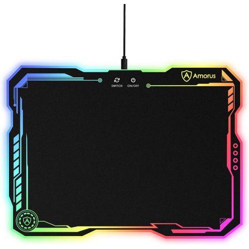  amorus RGB Gaming Mouse Pad, Hard Surface Large LED Mouse Pad Gamer Gifts for Logitech Razer Corsair Gaming Mouse, 11 Lighting Modes & 3 Brightness (14.4 x 10.4 inch)