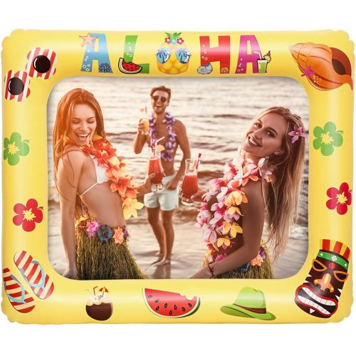  Amosfun Inflatable Selfie Frame Hawaii Aloha Party Photo Booth Props Blow Up Selfie Picture Frame Summer Party Supplies for Birthday Pool Party Supplies