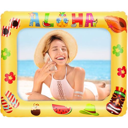  Amosfun Inflatable Selfie Frame Hawaii Aloha Party Photo Booth Props Blow Up Selfie Picture Frame Summer Party Supplies for Birthday Pool Party Supplies