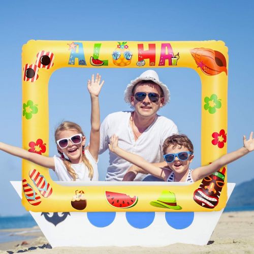  Amosfun Inflatable Selfie Frame Hawaii Aloha Party Photo Booth Props Blow Up Selfie Picture Frame Summer Party Supplies for Birthday Pool Party Supplies