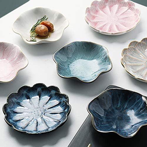  [아마존베스트]Amosfun 3pcs Ceramic Seasoning Sauce Dishes Sunflower Shaped Food Dipping Plates Vintage Tableware (Denim Blue)