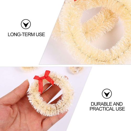  Amosfun 10pcs Mini Christmas Wreaths Sisal Wreath with Frost Xmas Art Supplies for 1/12 Dollhouse Christmas Craft Decoration Pendant Kids Pretend Play Toy Beige Bow