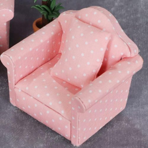  Amosfun 3pcs Dollhouse Couch Pink Sofa 1/12 Miniatures Dollhouse Furnishings Sofa Kit with Pillow Miniature Toys Couch Chairs for Living Room