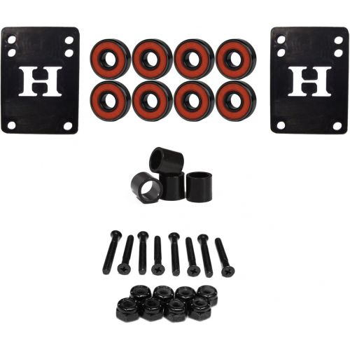  Amphetamine Abec 5 Bearings with Longboard 1/4 Rubber Riser Pads, Spacers and 1.25 Hardware