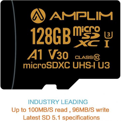  Amplim 128GB Micro SD Card, Extreme High Speed MicroSD Memory Plus Adapter, MicroSDXC SDXC U3 Class 10 V30 UHS-I TF Nintendo-Switch, Go Pro Hero, Surface, Phone Galaxy, Camera Secu