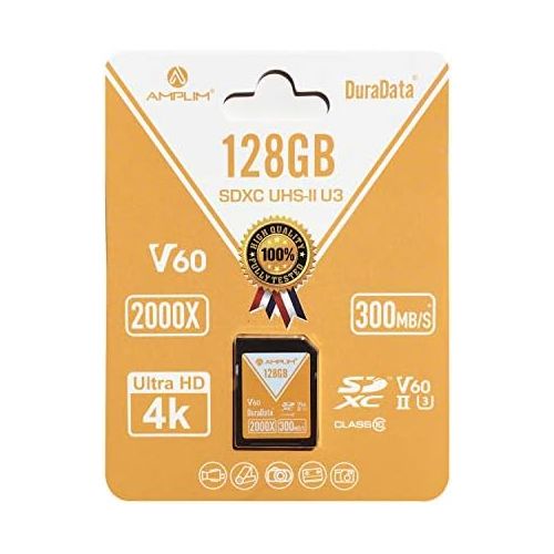  Amplim 128GB V60 UHS-II SD SDXC Card, 300MB/S 2000X Lightning Speed Performance, Extreme Read, U3 Secure Digital Memory Storage for Professional Photographer and Videographer