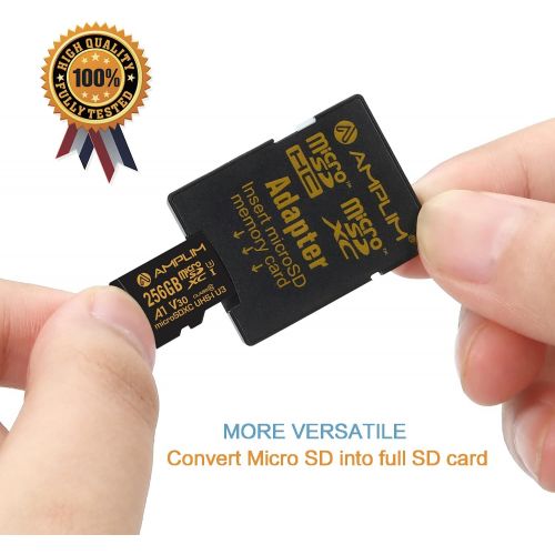  256GB Micro SD Card, Amplim 2 Pack Extreme High Speed MicroSD Memory Plus Adapter, MicroSDXC V30 A1 U3 Class 10 UHS-I Nintendo-Switch, GoPro Hero, Surface, Phone Galaxy, Camera Sec