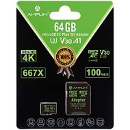 Amplim Micro SD Card 64GB, Extreme High Speed MicroSD Memory Plus Adapter, MicroSDXC SDXC U3 Class 10 V30 UHS-I TF Nintendo-Switch, Go Pro Hero, Surface, Phone Galaxy, Camera Secur