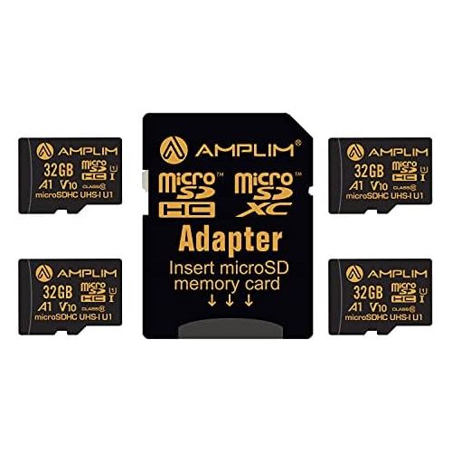  Amplim 32GB Micro SD Card, 4 Pack MicroSD Memory Plus Adapter, MicroSDHC Class 10 UHS-I U1 V10 TF Extreme High Speed Nintendo-Switch, GoPro Hero, Raspberry Pi, Phone Galaxy, Camera