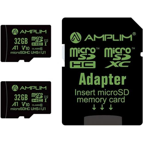  Amplim Micro SD Card 32GB, 2 Pack MicroSD Memory Plus Adapter, MicroSDHC Class 10 UHS-I U1 V10 TF Extreme High Speed Nintendo-Switch, GoPro Hero, Raspberry Pi, Phone Galaxy, Camera