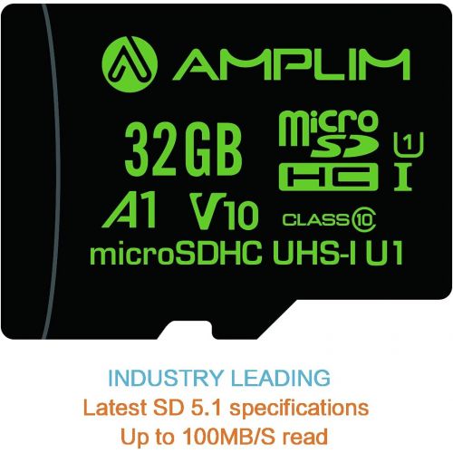  Amplim Micro SD Card 32GB, 2 Pack MicroSD Memory Plus Adapter, MicroSDHC Class 10 UHS-I U1 V10 TF Extreme High Speed Nintendo-Switch, GoPro Hero, Raspberry Pi, Phone Galaxy, Camera