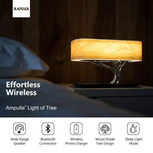  Ampulla Table Lamp with Wireless Charger and Bluetooth Speaker, Sleep Mode Stepless Dimming